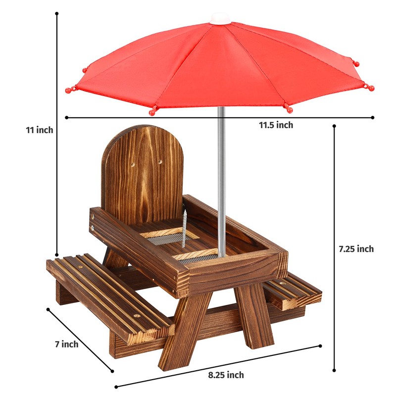 Squirrel Feeder with Umbrella, Carbonized Wood Squirrel Feeder with 2