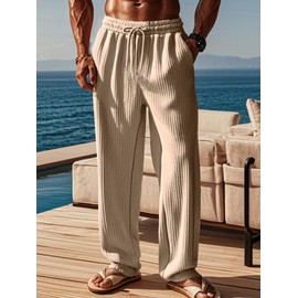 TRFIC Men's Casual Pants Elastic Waist Drawstring Sweatpants Pants Straight-Legs Trouser with Pockets Khaki