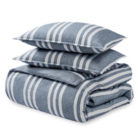 Bare Home Duvet Cover Queen Size - Premium 1800 Super Soft Duvet Covers Collection - Lightweight, Duvet Cover - Soft Textured Bedding Duvet Cover (Queen, Stripe - Heathered Midnight)