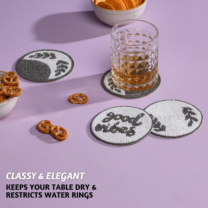 Folkulture Beaded Coaster (Set of 4, Good Vibes)