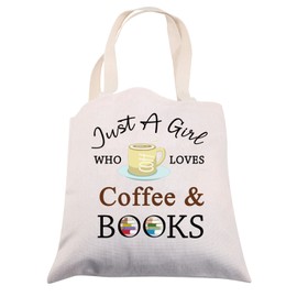 Just a Girl Who Loves Books and Coffee Gifts Tote Bag Coffee and Books Lover Gift Readers Gifts Reusable Tote Shoulder Bag (books coffee tote)