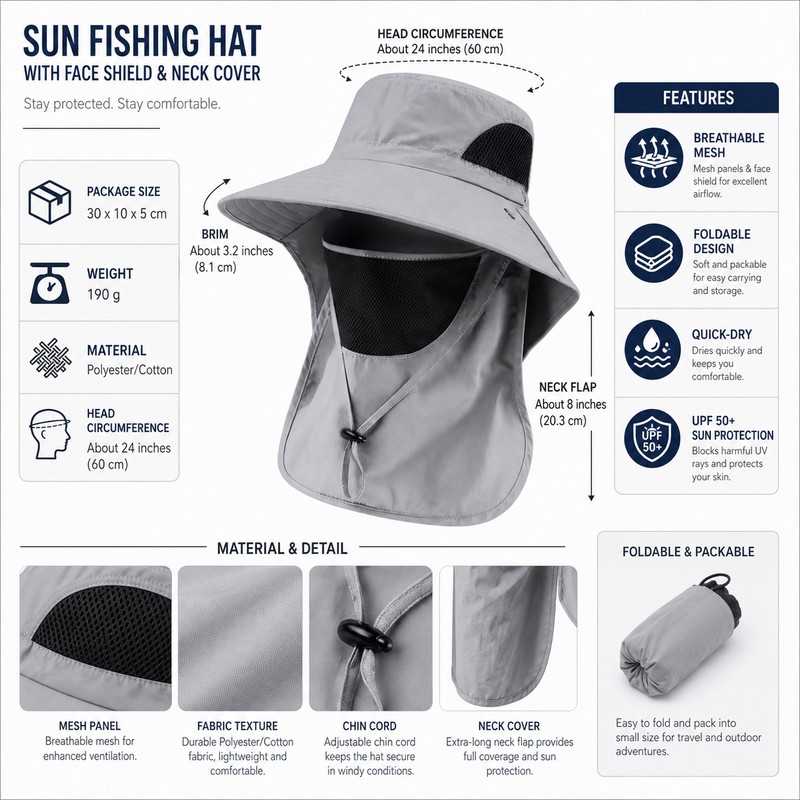 Wide Brim Sun Hat with Neck Flap for Outdoor Travel