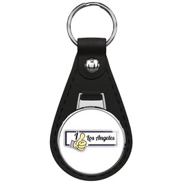 I Like Los Angeles Travel Slogan Keychain Black Premium Leather Key Chain with Key Ring