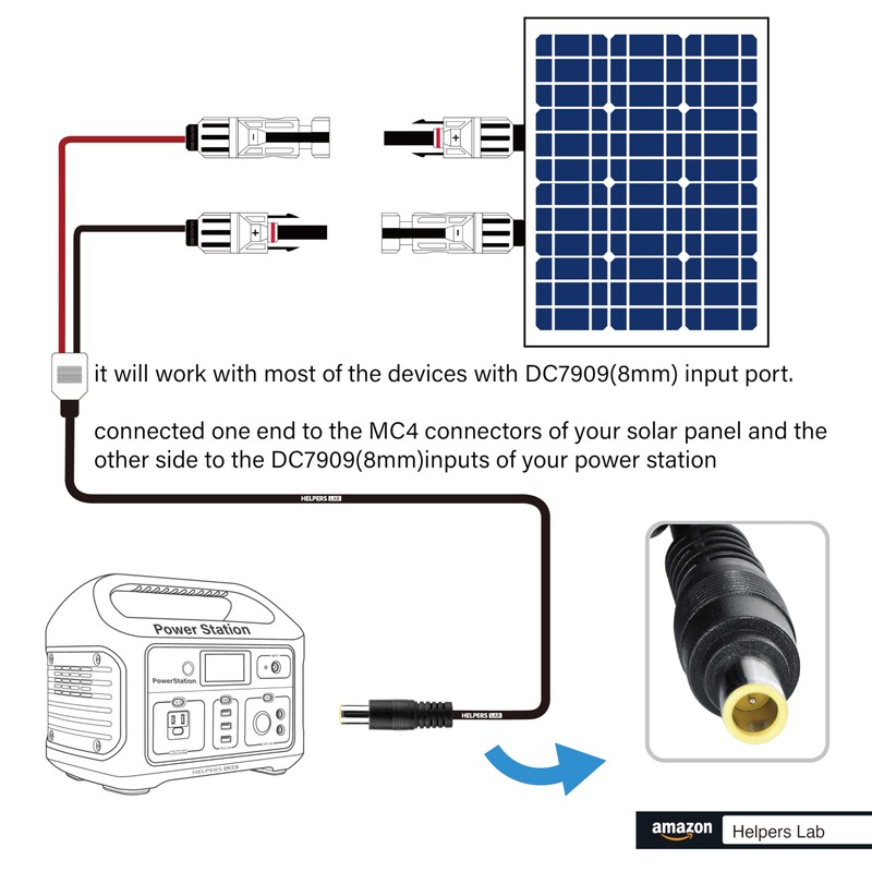 Solar Panel Connector to DC7909 8mm Adapter Cable Solar Connectors