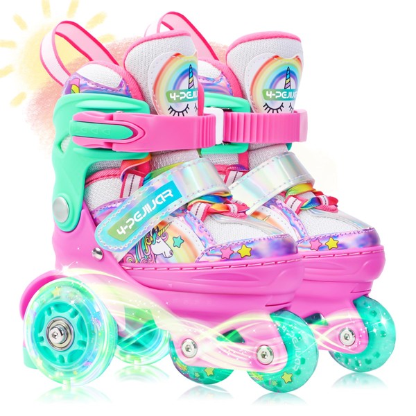 4-Pejiijar Rainbow Unicorn Kids Roller Skates for Girls Toddler Ages