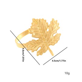 Golden Fall Leaf Napkin Ring Set for Thanksgiving, Fall, Christmas, Fall, Vintage Wedding, Dinner or Everyday Table Decoration Accessories - Vintage Gold (12)