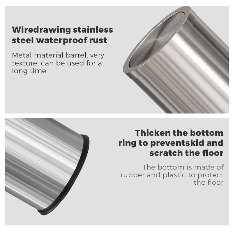LEASYLIFE 4.8GALStainless Steel Bathroom Trash Can with Lid, Silver Trash
