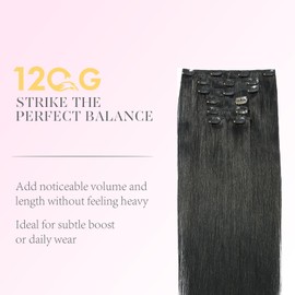 FoxFace Clip in Hair Extensions Real Human Hair, Clip Ins Extensions, Natural Black, 18 Inch 120g 7Pcs