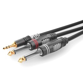Sommer Cable HBA-3S62-0150 Audio Jack Plug [1 x 3.5 mm Jack Plug - 2 x 6.3 mm Jack Plug (Mono), 1.50 m, Black, 1.5 m