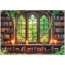 Luminora 7x5ft Retro Library Window Backdrop Rustic Wood Bookshelf Vines Background Office Class Party Teacher Student Study Decorations Photo Banner Props