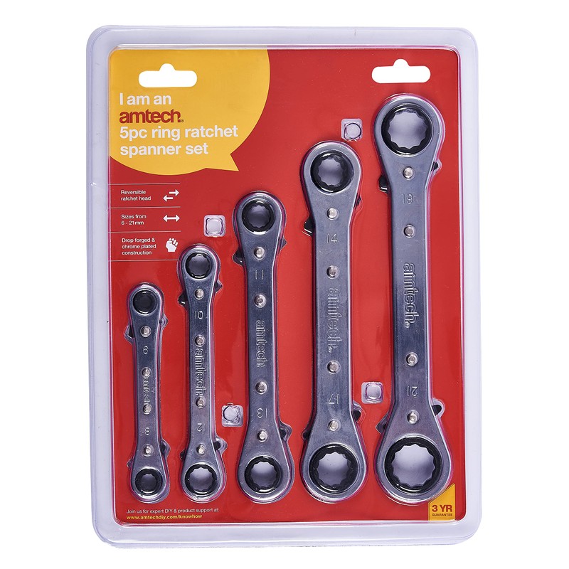 Amtech K1500 5 Piece Ring Ratchet Spanner Set