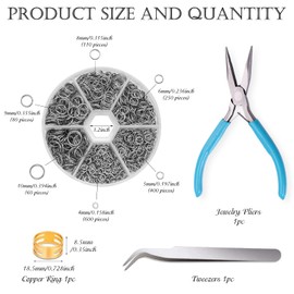 ZYNERY 1500pcs 304 Stainless Steel Open Jump Rings with Jewelry Rings and Tweezers and Jewelry Pliers for Jewelry Making Supplies, Jewelry Fix, Wire Wrapping, Crafts