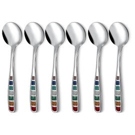 YIHOR Premium 7.24" European Soup Spoons, Stainless Steel creative colorful enamel spoon drinking spoon, Dishwasher Safe Disinfection cabinet Set of 6
