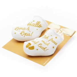 goldprintz I Du werdet Oma und Grandpa I Announce Pregnancy I Gold Printed Baby Sock with Postcard I We Get a Baby Announcement I Baby Announcement I Baby Surprise