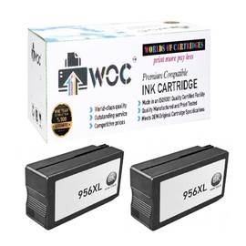 WOC Remanufactured Ink Cartridge Replacement for HP 952 / 952XL / 956XL (F6U15AN / F6U19AN / L0R39AN) (Jumbo: 200% Higher Yield) (2-Pack: 2X Black)