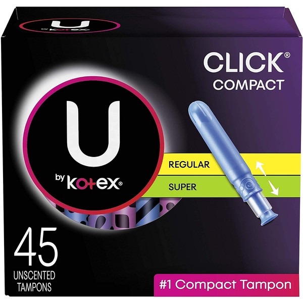 U by Kotex Click Compact Tampons, Multipack, Regular/Super Absorbency, Unscented, 45 Count (Packaging May Vary)