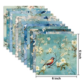 24 Sheets Blue Floral Birds Pattern Paper, 6" x 6" Scrapbooking Supplies Paper Decorative Craft Paper for DIY Card Making Photo Album Junk Journal Décor