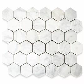 Stone Center Online C32XH Carrara White Marble 2" Hexagon Mosaic Tile Venato Carrera Honed