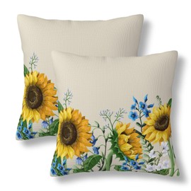 BEITUOLA Watercolor Sunflowers Throw Pillow Covers 20x20 Set of 2 Blue Summer Flower Decorative Pillow Covers Floral Outdoors Pillowcase Cushion Case Farmhouse Home Decor for Sofa Couch Bed Bedroom