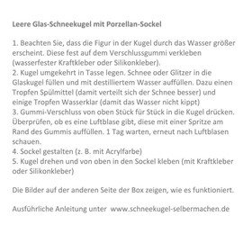 40019-80mm Do it Yourself Schneekugel mit Glaskugel und Porzellansockel - Schüttelkugel individuell Bastelset Glitzerkugel selbermachen