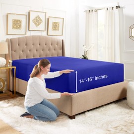 Empyrean Bedding Split King Fitted Sheet - Premium Split King Fitted Sheet Only - Moisture Wicking Fitted Sheet Split King Fits Up to 16 Inches Deep Pocket - Fade Resistant - Royal Blue