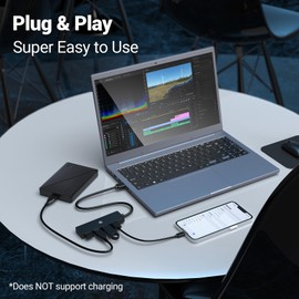 oditton USB 3.0 Hub, 4 Port USB Hub, Swift Data Transfer at 5Gbps, Quickly Expand Laptop Connectivity for Flash Drive, Hard Drive, Console, Printer, Camera, Keyboard, and Mouse