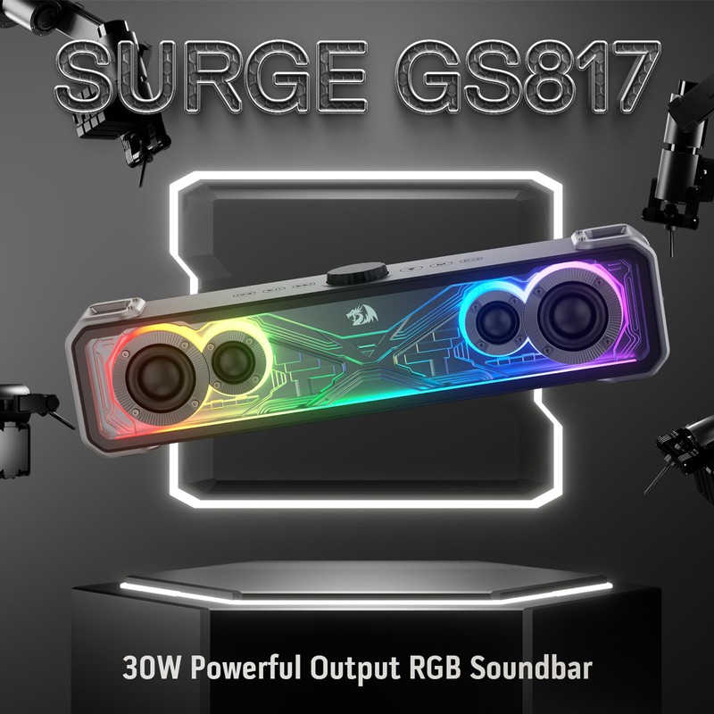 Redragon GS817 RGB Desktop Soundbar, 2.0 Channel Stereo Speakers for