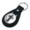 Graphics and More Cross Christian Religious Black Leather Keychain