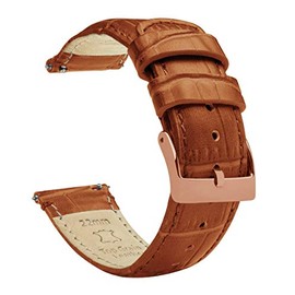 18mm Toffee Brown - BARTON Alligator Grain - Rose Gold Buckle Quick Release Leather Watch Bands