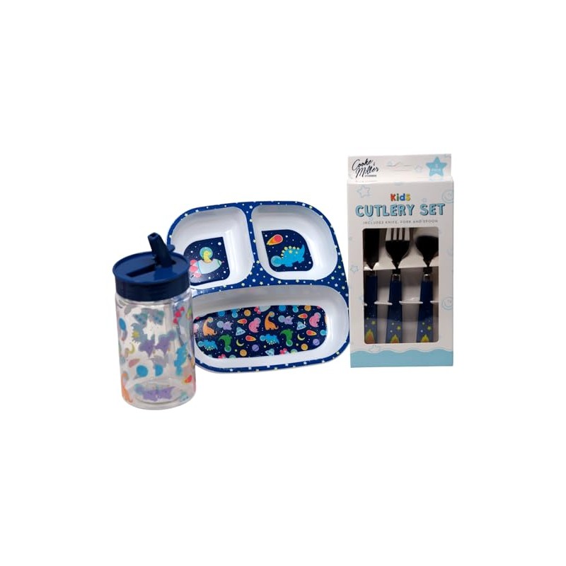 Kids Space & Dinosaur Dinnerware Set - Divided Plate Cup