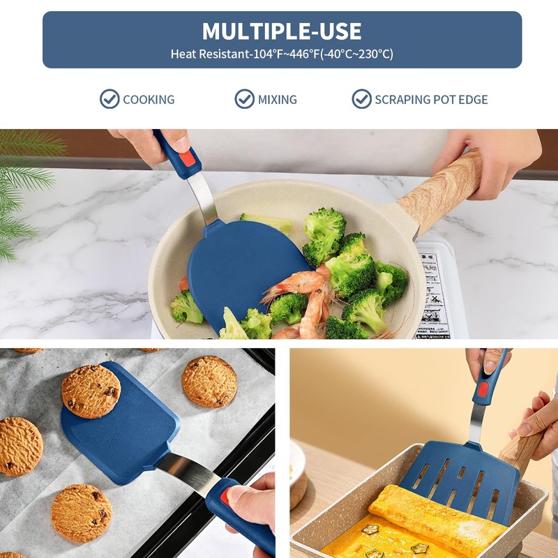Contiup Silicone Spatula Turner Set of 3, Heat Resistant Large
