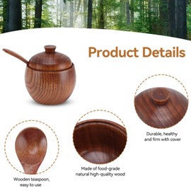 2PCS Salt Cellar with Lid and Spoon, Wood Salt Cellar Box Wooden Salt Bowl Sugar Bowl Spice Bowls Spice Box Salt Holder Japanese Style Salt Container Pepper Seasoning Container for Kitchen