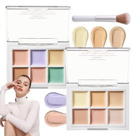 Color Corrector Palette,Professional Face Makeup Color Correcting Palette,Lightweight Brighten Long Lasting Waterproof Correcting Concealer Contour Cream Foundation Palette with Brush（#01+#02）