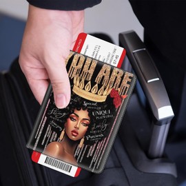 Passport Holder Women Wallet with Luggage Tag, Leather Passport Cover with RFID Blocking, Travel Accessories Multi Card Slot Passport Case for Men，African American Afro Women Inspirational Quotes