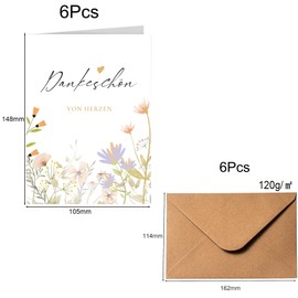 6 Pieces Thank You Cards with Envelopes & Stickers Thank You Card in Flower Style Thank You Card A6 with Natural Envelope Thank You Cards Kraft Paper Postcard Farewell Card Thank You for Colleagues