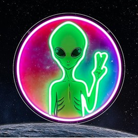 RuCvixkt Grünes Alien Neon Schild für Wanddekoration, UV gedruckte dimmbare LED Neon Schild für Schlafzimmer Mann Höhle Spielraum Bar Party Dekor Alien Licht up Schild Geschenke für Kinder Teen Boy