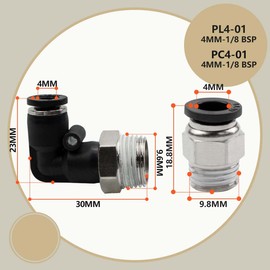 Bwintech 10 Pcs 4mm Tube to 1/8" Male BSP Thread Straight & 90 Degree Elbow Push in Connect Pneumatic Fitting,PL4-01/PC4-01 Quick Release Air Line Adapter