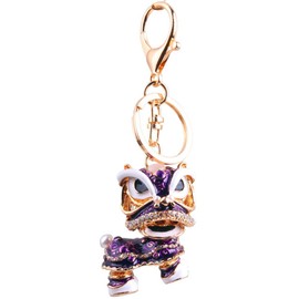Axmerdal Animal Keychain Cute Chinese Traditional Dance Lion Car Handbag Pendant Key Chain for Women and Men Keyring Gift (Purple, Head to Right)
