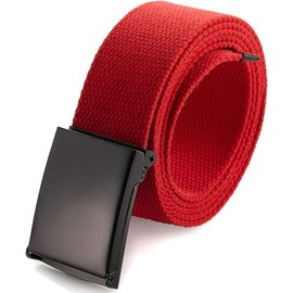 Cut To Fit Canvas Web Belt Size Up to 52" with Flip-Top Solid Black  Buckle - Color: red