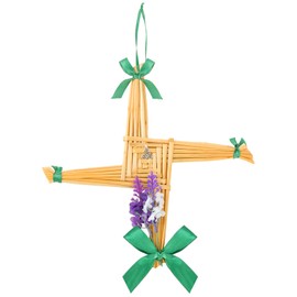 Knitgrip St. Brigid's Wall Cross Ornament Imbolc Decor Saint Brigid's Hanging Cross with Ribbon Celtic Knot Pendant and Flower Traditional Irish Blessing Decor for Imbolc 10 x 10 in(Yellow)