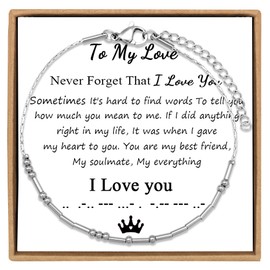 JoycuFF Morse Code Bracelet for Women I Love You, Anniversary Birthday Valentine's Day Christmas Gifts for Girlfriend from Boyfriend Stainless Steel Chain Bracelet