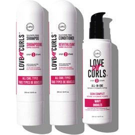 LUS Brands Love Ur Curls for Wavy Hair, 3-Step System - Shampoo and Conditioner Set with All-in-One Styler - LUS Curls Hair Products for Volume - Nonsticky, Nongreasy, Light Formula - 8.5oz each