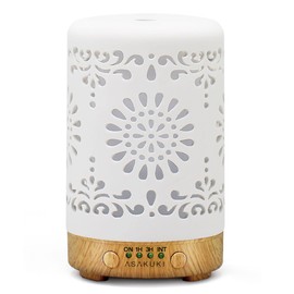 ASAKUKI Difusor de cerámica hecho a mano, difusor de aceite esencial de 100 ml con 7 luces LED, difusor de aromaterapia ultrasónico con apagado automático sin agua, para uso en casa y oficina