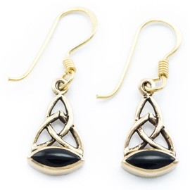 WINDALF Aranwen Vintage Celtic Earrings 2.9 cm Scandinavian Knot with Black Onyx Medieval Jewellery Bronze, Jewellery fabric bags, Onyx