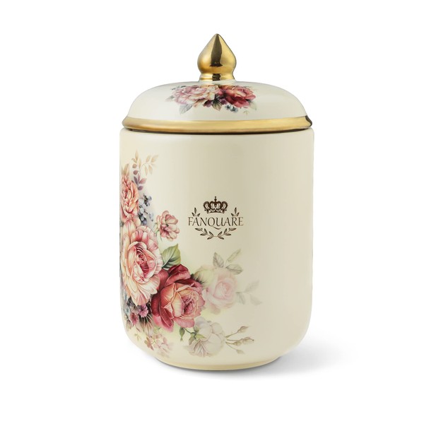 fanquare Biscotti Biscotti Tin Porcelain Diameter 19 cm, Vintage Flower Pattern Storage Jar with Lid for Biscuits and Sweets
