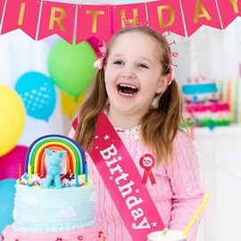 Lahviuu Pack of 2 Birthday Sashes Girls Birthday Girl Sash Birthday Girl Badge Party Accessories Decoration for Women Children Birthday Party (Red)