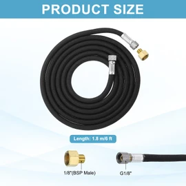 PATIKIL 1/8 Air Brush Hose, 6ft Nylon Braided Air Brush Hose with 1/8" Ends and 1/4" Adaptor for Paint Machine Nails, Black