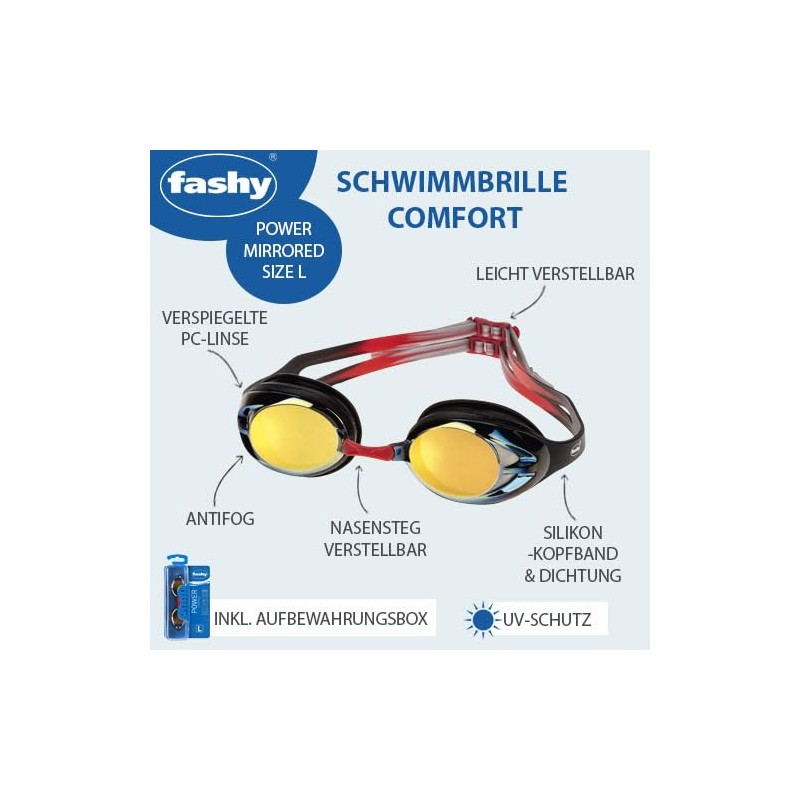 Fashy Unisex's Power Googles, Black/Golden Mirrored, Large
