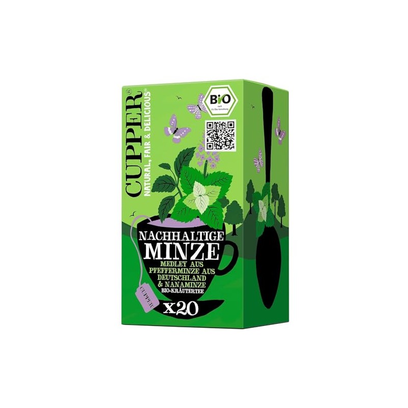 Cupper Organic Herbal Tea Sustainable Mint, Liquorice Free, 20 Unbleached