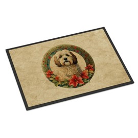 Caroline's Treasures DAC2375JMAT Havanese Christmas Flowers Doormat Front Door Mat Indoor Outdoor Rugs for Entryway, Non Slip Washable Low Pile, 24H X 36W